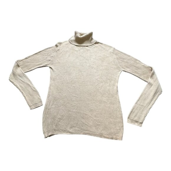 Brooks Brothers 100% Silk Turtleneck Sweater Beige Ribbed Knit Women’s M - Picture 8 of 8
